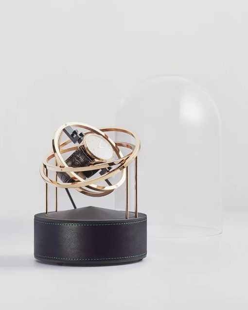 Bernard Favre Planet - Gold Rings, Black Base with Black Leather & Green Stitching