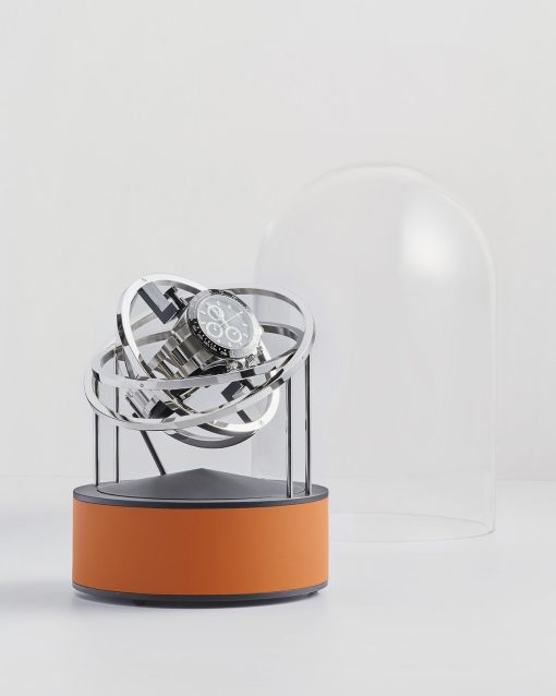 Bernard Favre Planet - Silver Rings, Black Base & Orange Leather