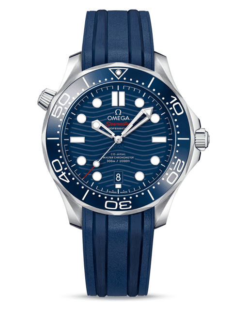 Omega Seamaster Diver 300M Co-Axial Master Chronometer 42 MM med blå skive og gummireim. Ref. 210.32.42.20.03.001