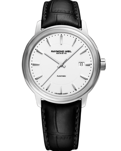 Raymond Weil Maestro Men's White Dial Automatic Leather Watch 39.5 mm - 2237-STC-30011