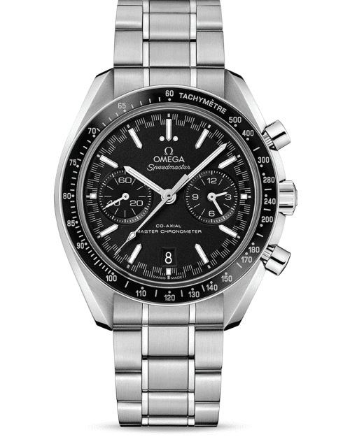 Omega Speedmaster Racing Co‑Axial Master Chronometer Chronograph 44.25 mm med sort tallskive og stållenke. Referanse: 329.30.44.51.01.001