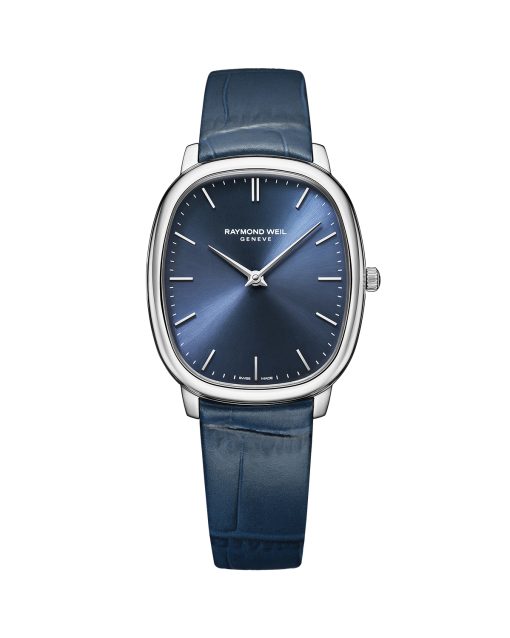 Produktbilde av Raymond Weil Toccata Heritage 36mm med blå urskive på blå skinnrem. Ref. 5280-STC-50001.
