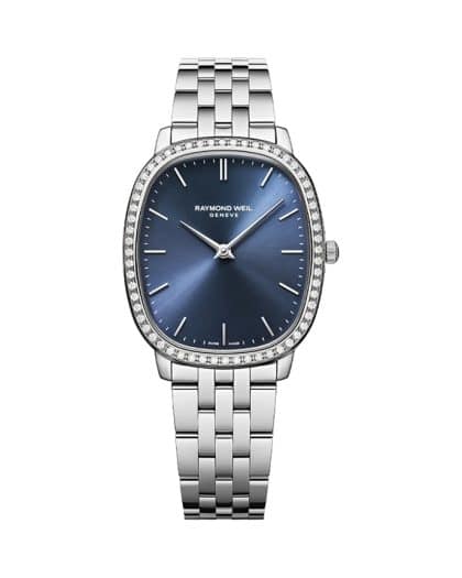 Produktbilde av Raymond Weil Toccata Heritage 36mm med blå urskive på blå stållenke. Ref. 5280-STS-50001.