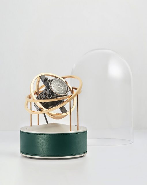Bernard Favre Planet - Gold Rings, Silver Base & Green Leather