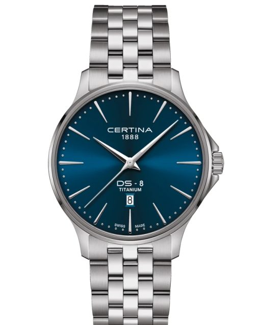 Produktbilde av Certina DS-8 Gent 40mm med blå urskive på stållenke. Ref. C045.410.44.041.00.