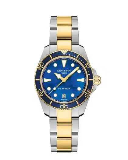 Produktbilde av Certina DS Action 34.5mm med blå urskive og stållenke. Ref. C048.210.22.131.00.