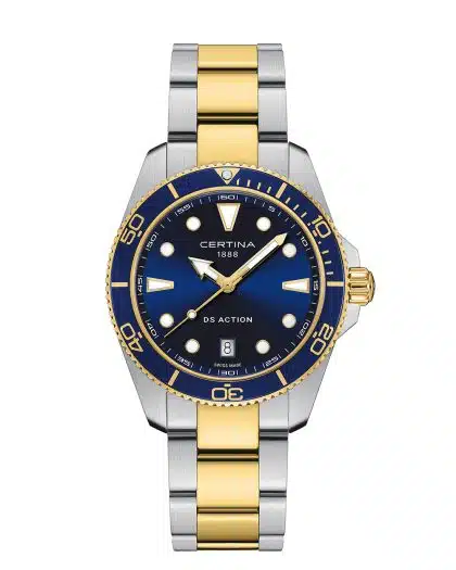 Produktbilde av Certina DS Action 40mm med blå urskive og stållenke. Ref. C048.410.22.041.00.