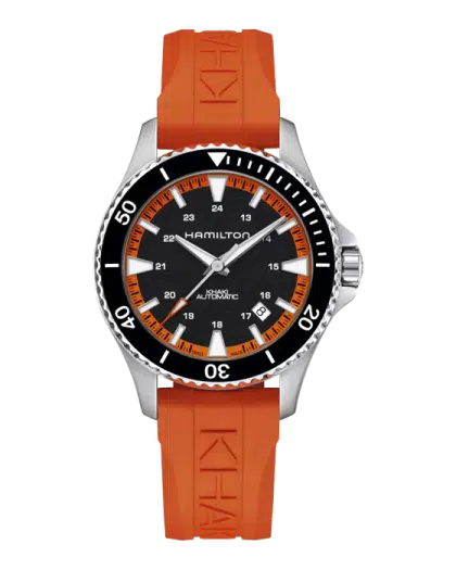Produktbilde av Hamilton Khaki Scuba D 40mm med sort urskive på gummirem. Ref. H82395331.