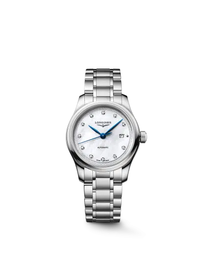 Longines Master Collection 30mm Ref. L2.449.4.87.6. Mother of pearl dial with diamonds on steel.