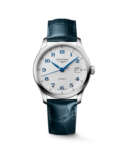 Longines Master Collection 39mm Ref. L2.949.4.73.2. Silver dial on blue Leather.