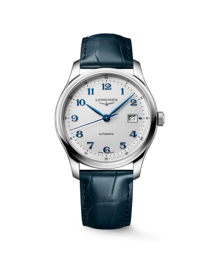 Longines Master Collection 41mm Ref. L2.950.4.73.2. Silver dial on blue Leather.