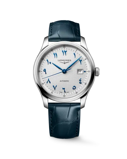 Longines Master Collection Arabic Dial Ref. L2.950.4.79.2. Silver dial on Leather.