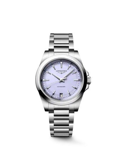 Longines Conquest Quartz 34mm Ref. L3.460.4.02.6. Lavender dial on Steel.