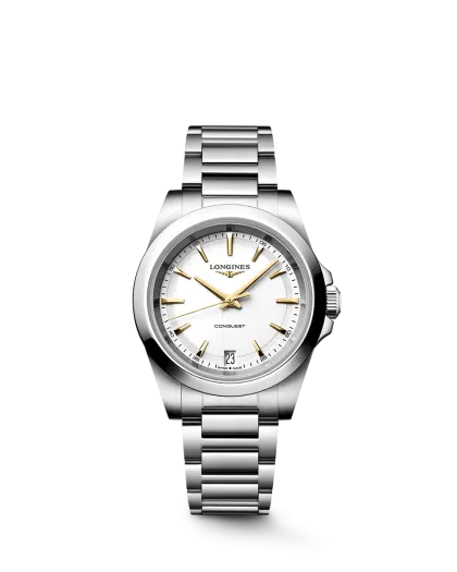 Longines Conquest Quartz 34mm Ref. L3.460.4.12.6. White dial on Steel.