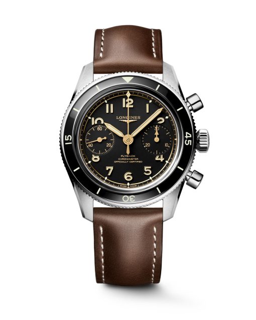 Produktbilde av Longines Spirit Pilot Flyback 40mm med sort urskive på skinnrem. Ref. L3.721.4.53.2.
