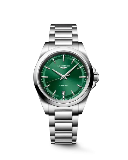 Longines Conquest Quartz 38mm Ref. L3.750.4.09.6. Green dial on Steel.