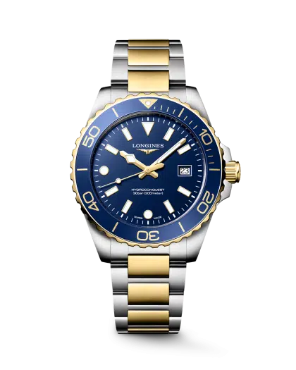 Longines HydroConquest 42mm - L3.769.3.96.7. Blue dial on two tone steel.