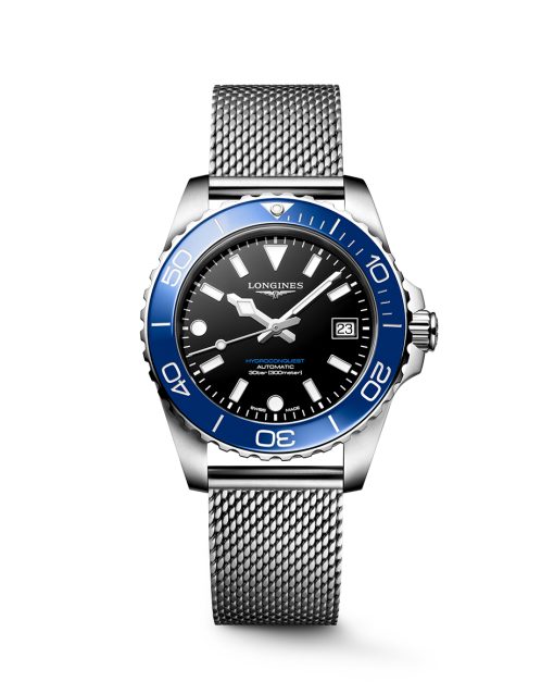 Longines HydroConquest 39MM Ref. L3.779.4.90.6. Black dial - Blue bezel - Milanese