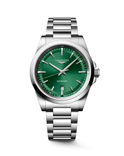 Longines Conquest Quartz 41mm Ref. L3.860.4.09.6. Green dial on steel.