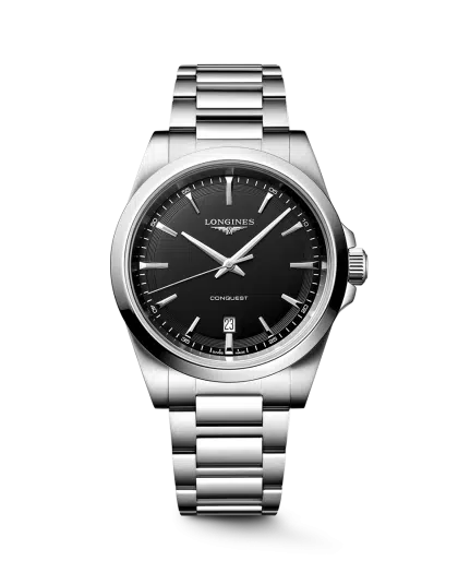 Longines Conquest Quartz 41mm Ref. L3.860.4.52.6. Black dial on Steel.