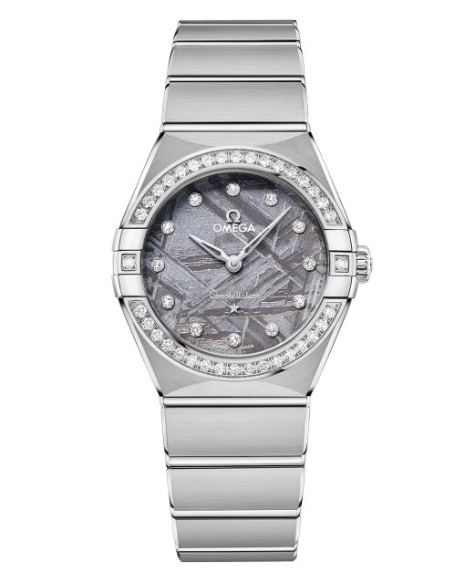 Produktbilde av Omega Constellation 28mm med lavendel urskive på stållenke. Ref. O13115286099001.