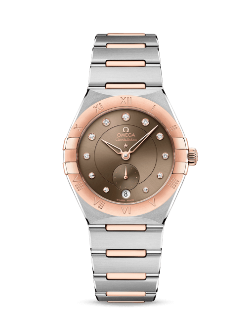 Produktbilde av Omega Constellation Co-Axial Master Chronometer Small Seconds 34mm med brun urskive og stållenke. Ref. O13120342063001.