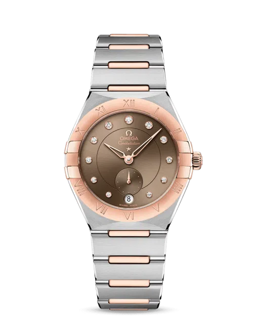 Produktbilde av Omega Constellation Co-Axial Master Chronometer Small Seconds 34mm med brun urskive og stållenke. Ref. O13120342063001.