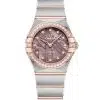 Produktbilde av Omega Constellation 25mm med syrin urskive og gull og stållenke. Ref. O13125256099001.