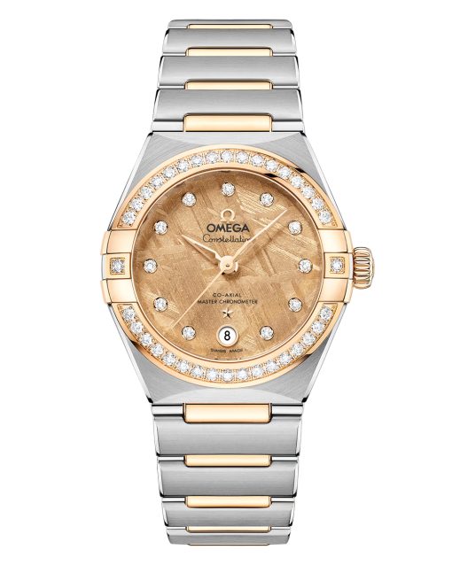 Produktbilde av Omega Constellation 29mm med gullfarget urskive på gull og stållenke. Ref. O13125292099002.