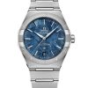 Produktbilde av Omega Constellation 41mm med blå urskive på stållenke. Ref. O13130412199003.