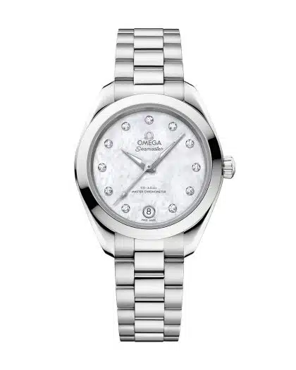 Produktbilde av Omega Seamaster Aqua Terra 150M 30mm med perlemor urskive på stållenke. Ref. O22010302055001.