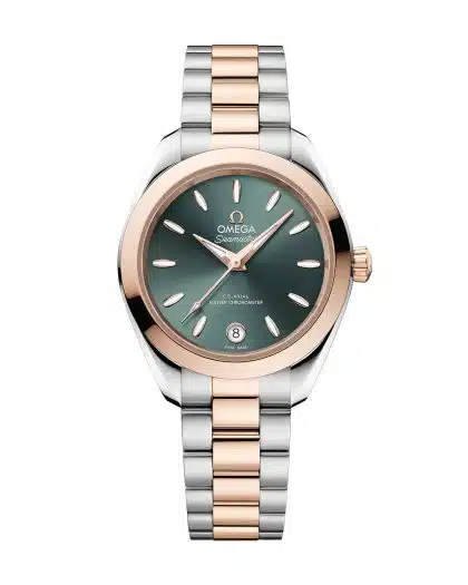 Produktbilde av Omega Seamaster Aqua Terra 150M 30mm med grønn urskive på stållenke. Ref. O22020302010002.