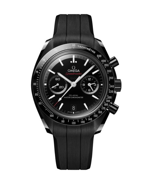 Produktbilde av Omega Speedmaster Dark Side of the Moon 44mm med sort urskive på sort gummirem. Ref. O31092445101004.