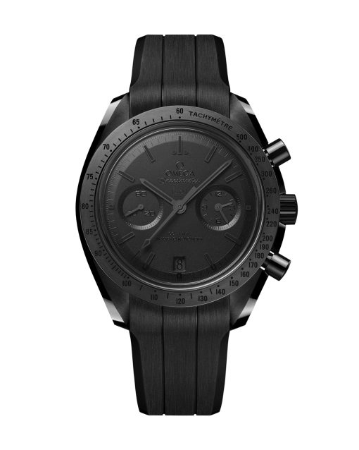 Produktbilde av Omega Speedmaster Dark Side of the Moon 44mm med sort urskive på sort gummirem. Ref. O31092445101005.