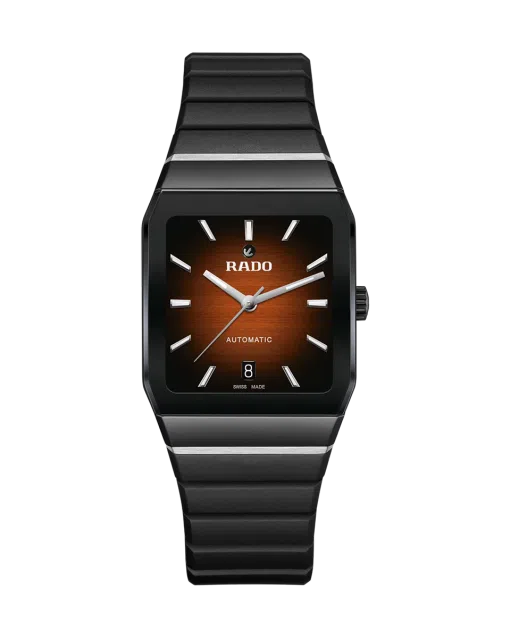 Produktbilde av Rado Anatom Automatic 32.5MM med oransje urskive på gummirem. Ref. R10202309.