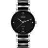 Produktbilde av Rado Centrix Diamonds 39.5MM med sort urskive på stål og keramikk lenke. Ref. R30021712.