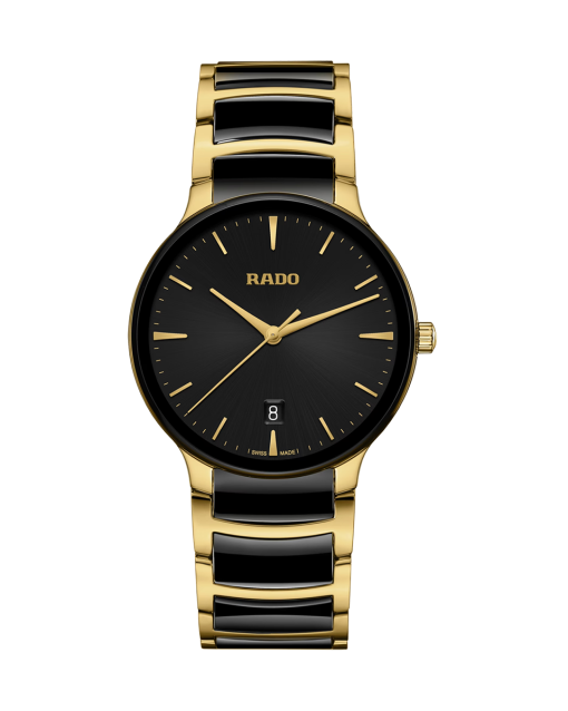 Produktbilde av Rado Centrix 39.5MM med sort urskive på keramikk og stållenke. Ref. R30022152.