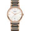 Produktbilde av Rado Centrix 39.5MM med hvit urskive på stål og keramikk lenke. Ref. R30023012.