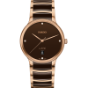 Produktbilde av Rado Centrix Diamonds 39.5MM med brun urskive på stål og keramikk lenke. Ref. R30023712.