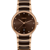 Produktbilde av Rado Centrix Diamonds 39.5MM med brun urskive på stål og keramikk lenke. Ref. R30023732.