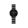 Produktbilde av Rado Centrix Diamonds med sort urskive på stål og keramikk lenke. Ref. R30026712.
