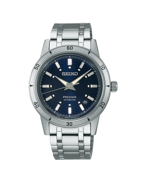 Produktbilde av Seiko Presage Style60's 39mm med blå urskive på stållenke. Ref. SRPL07J1.