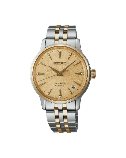 Produktbilde av Seiko Presage Coctail Time ‘Frozen Daiquiri’ 34mm med champagne urskive på stållenke. Ref. SRPL64J1.