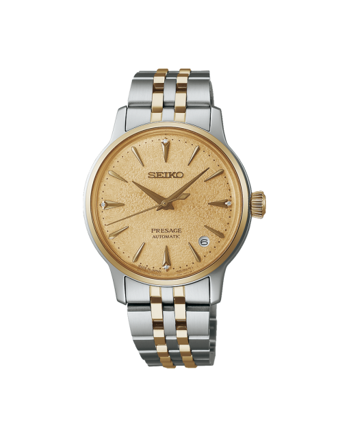 Produktbilde av Seiko Presage Coctail Time ‘Frozen Daiquiri’ 34mm med champagne urskive på stållenke. Ref. SRPL64J1.