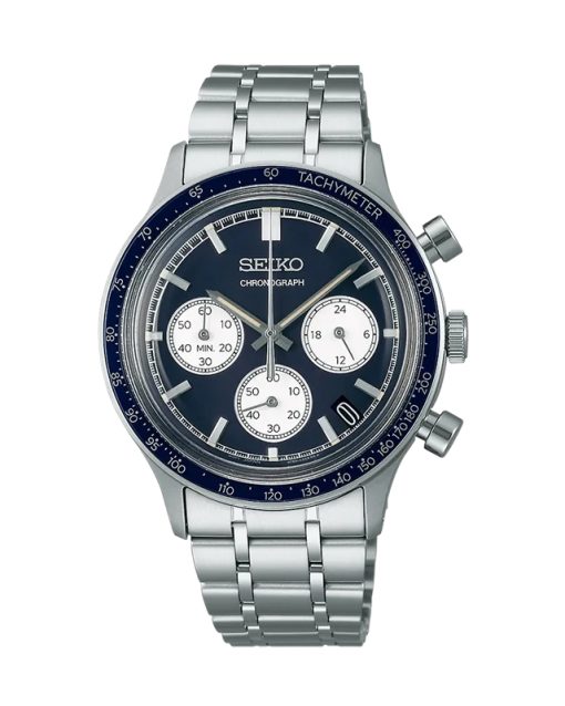 Produktbilde av Seiko Conceptual Chronograph 39mm med blå urskive på stållenke. Ref. SSB477P1.