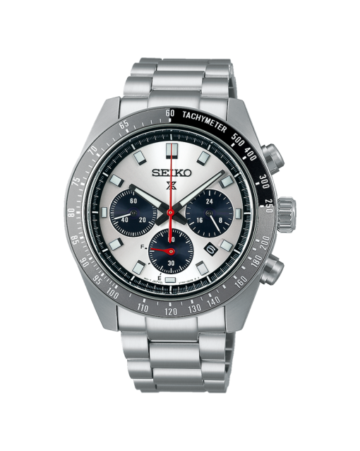 Produktbilde for Seiko Prospex Speedtimer Solar 41mm Ref. SSC911P1 med sølvfarget tallskive og stållenke med foldespenne.