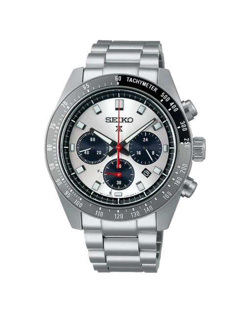 Produktbilde for Seiko Prospex Speedtimer Solar 41mm Ref. SSC911P1 med sølvfarget tallskive og stållenke med foldespenne.