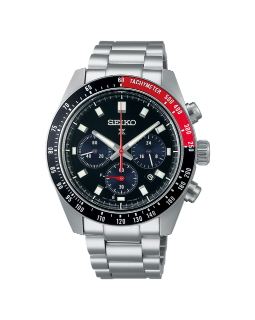 Produktbilde for Seiko Prospex Speedtimer Solar 41mm Ref. SSC915P1 med sort tallskive og stållenke med foldespenne.