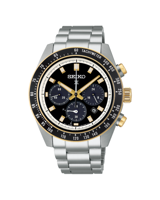 Produktbilde av Seiko Prospex Speedtimer 41mm med sort urskive på stållenke. Ref. SSC941P1.