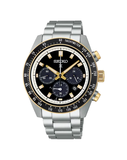 Produktbilde av Seiko Prospex Speedtimer 41mm med sort urskive på stållenke. Ref. SSC941P1.